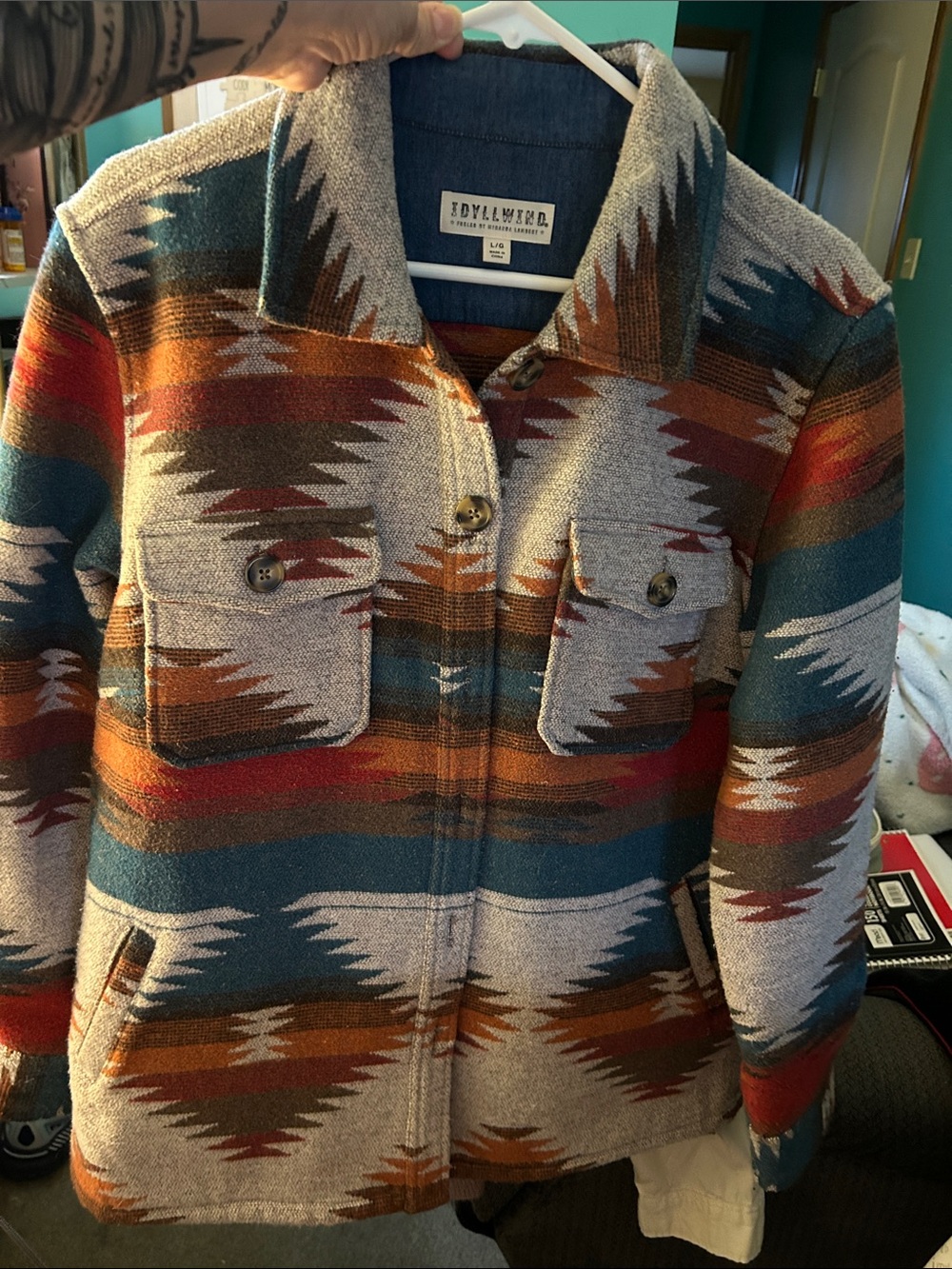 Idyllwind Multicolor Aztec Utility Jacket - Teal, Rust, Tan
